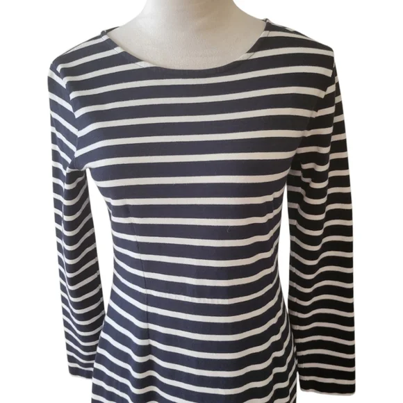 J. Crew Black & White Striped Cotton Midi Length Dress Size 6‎ - Picture 3 of 6